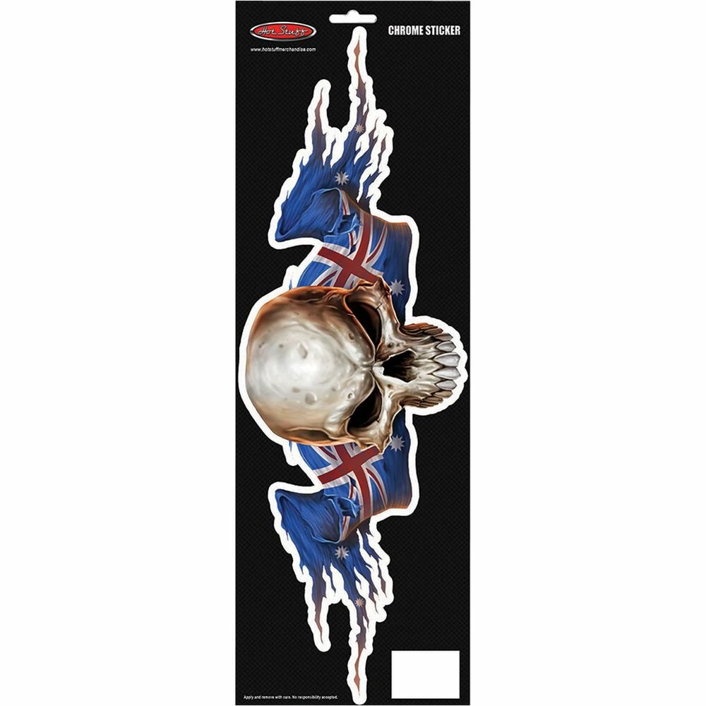 Hot Stuff Sticker Aussie Skull Worn Flags, Large, Chrome - Image 2